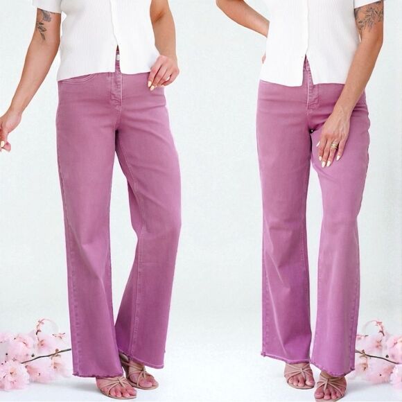 Royalty For Me Denim - Rose Pink High Rise Wide Leg Frayed Hem Jeans - RFM NWT